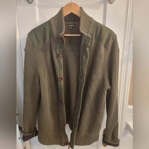 J. Peterman military style zipper cotton cardigan sweater size small